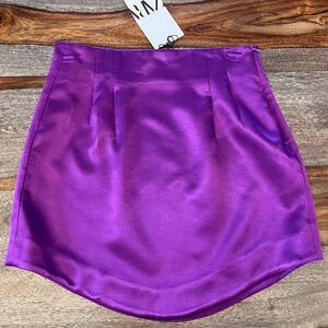 NWT Zara Purple Satin Effect High Waist Mini Skirt Blogger Fave Size XS